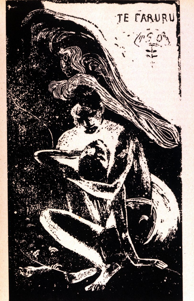 Paul Gauguin „” Te Faruru””” (kochają się). Ksylografia okresu tahitańskiego autorstwa Paula Gauguina (1848-1903). 1891 - 1897. autorstwa Paul Gauguin