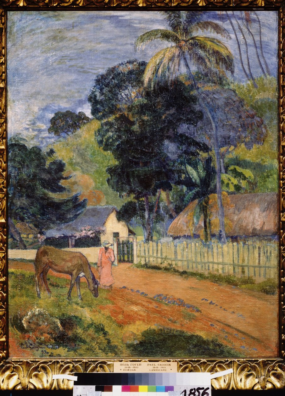 ""Pejzaż, koń na drodze"" (Pejzaż. Koń na drodze) Obraz Paula Gauguina (1848-1903) 1899 Postimpresjonizm Wymiary 94x73 cm Muzeum Puszkina Moskwa autorstwa Paul Gauguin