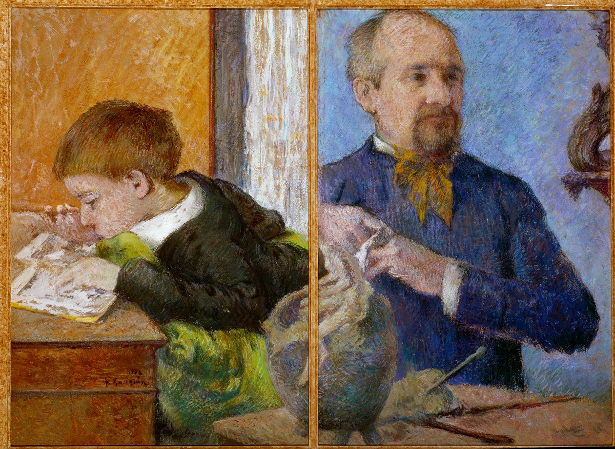 Portret rzeźbiarza Jeana Paula Aubé (1837 - 1907) i jego syna Emila. Obraz Paula Gauguina (1848 - 1903) autorstwa Paul Gauguin