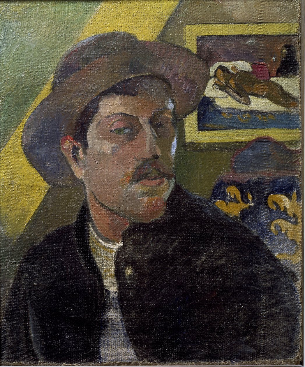 Portret artysty w kapeluszu - Olej na płótnie autorstwa Paul Gauguin