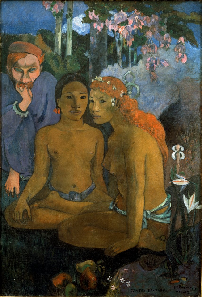 Prymitywne opowieści. Młodzi Tahitańczycy i francuski poeta pochodzenia holenderskiego Jacob Meyer de Haan (Meijer de Hann) (1852-1895). Obraz Paula Gauguina (1848-1903) autorstwa Paul Gauguin