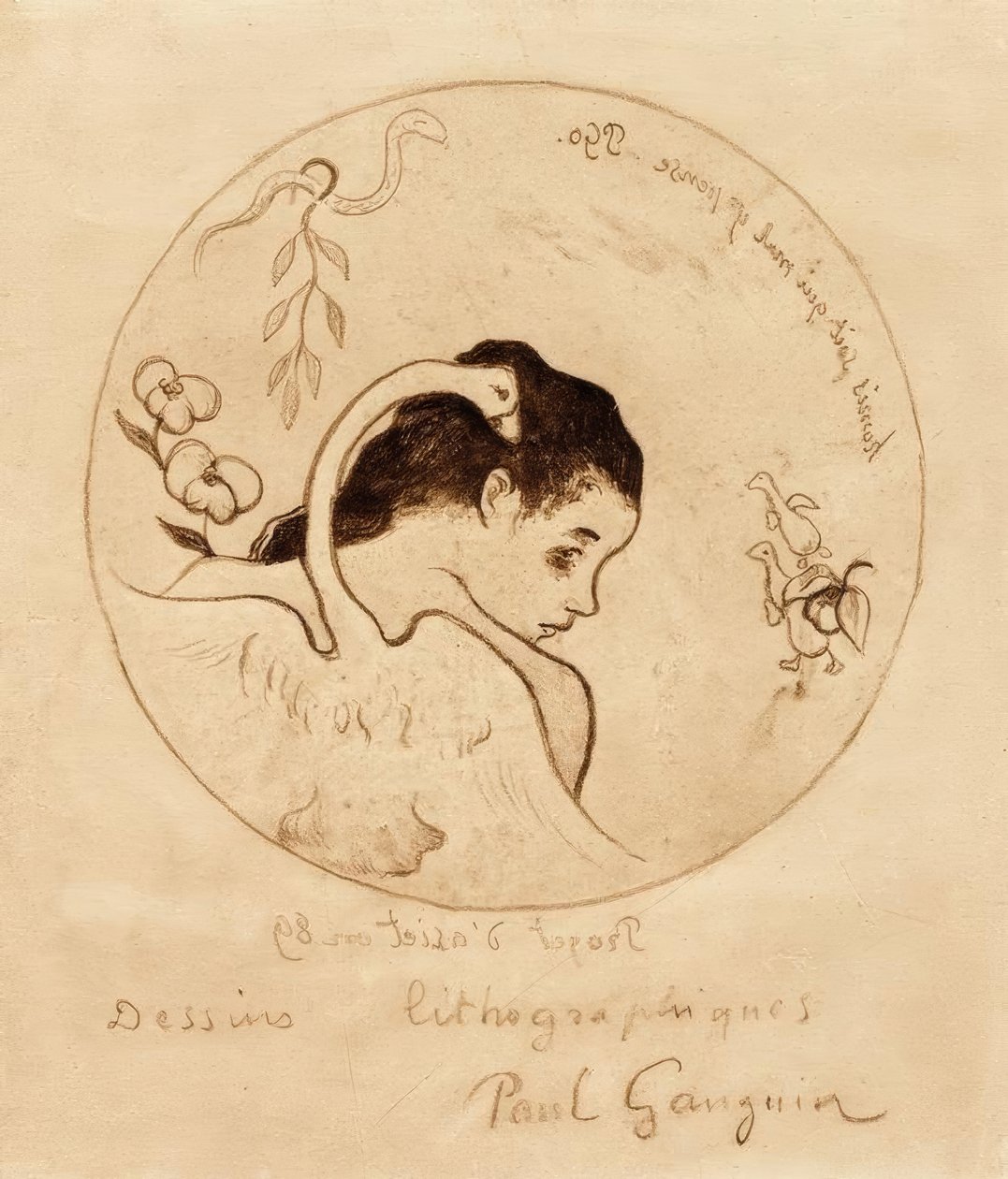 Projekt na talerz - Leda i łabędź autorstwa Paul Gauguin