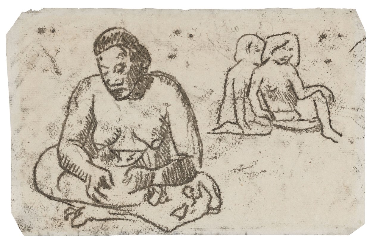 Siedząca kobieta (związana z obrazem Siostra Miłosierdzia), ok. 1902 (rysunek transferowy czarnym tuszem na papierze tkanym w kolorze kości słoniowej) autorstwa Paul Gauguin