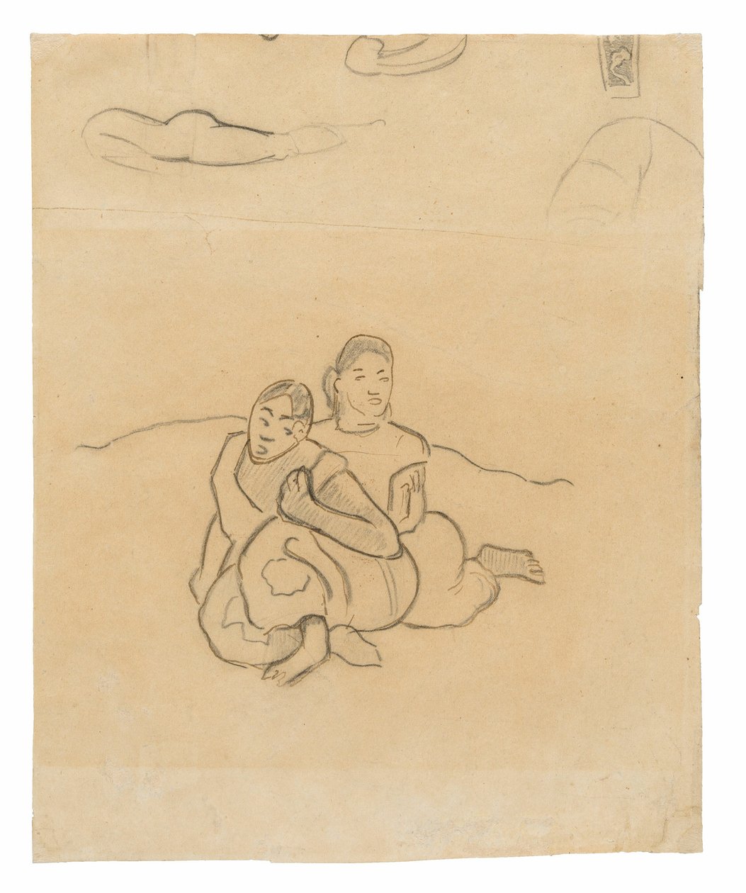 Siedzące kobiety Tahiti (związane z obrazem Nafea faa ipoipo [Kiedy wyjdziesz za mąż?]) i inne szkice autorstwa Paul Gauguin
