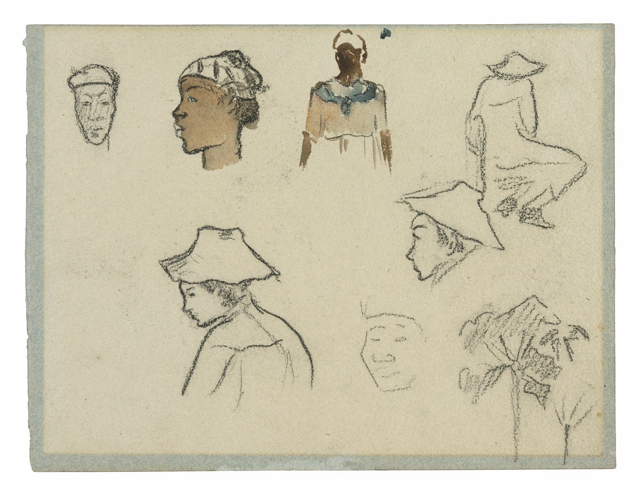 Szkice postaci i listowia (recto); Profil Charlesa Lavala z palmą i innymi szkicami (verso) autorstwa Paul Gauguin