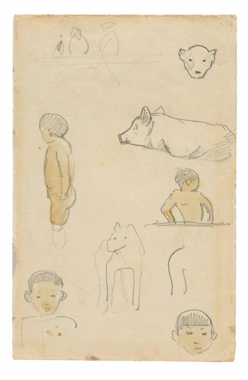 Szkice stojących postaci i zwierząt autorstwa Paul Gauguin