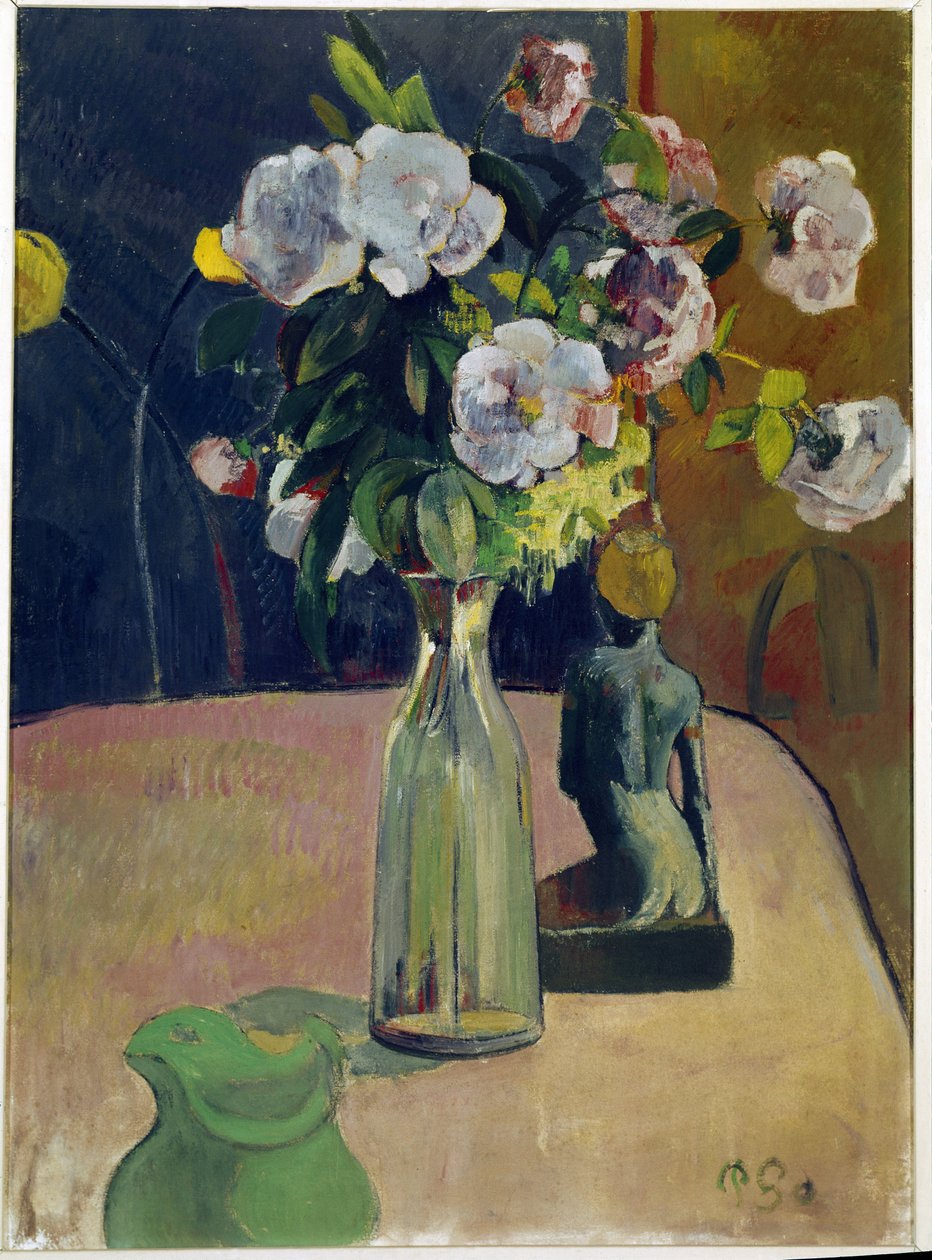 Martwa natura z różami i posągiem (olej na płótnie) autorstwa Paul Gauguin