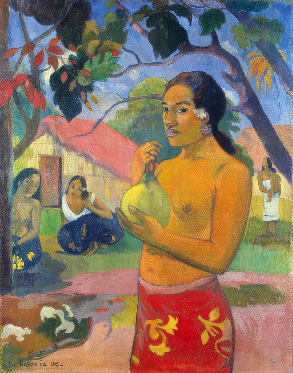 Tahiti: Kobieta trzymająca owoc (Gdzie idziesz? / Eu haere ia oe?), Paul Gauguin (1893) autorstwa Paul Gauguin