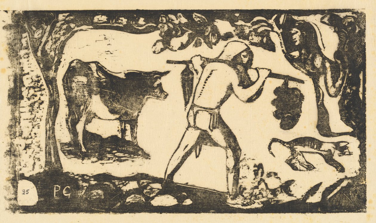 Tahitański niosący banany Le porteur de fei, w roku 1895 lub później. autorstwa Paul Gauguin