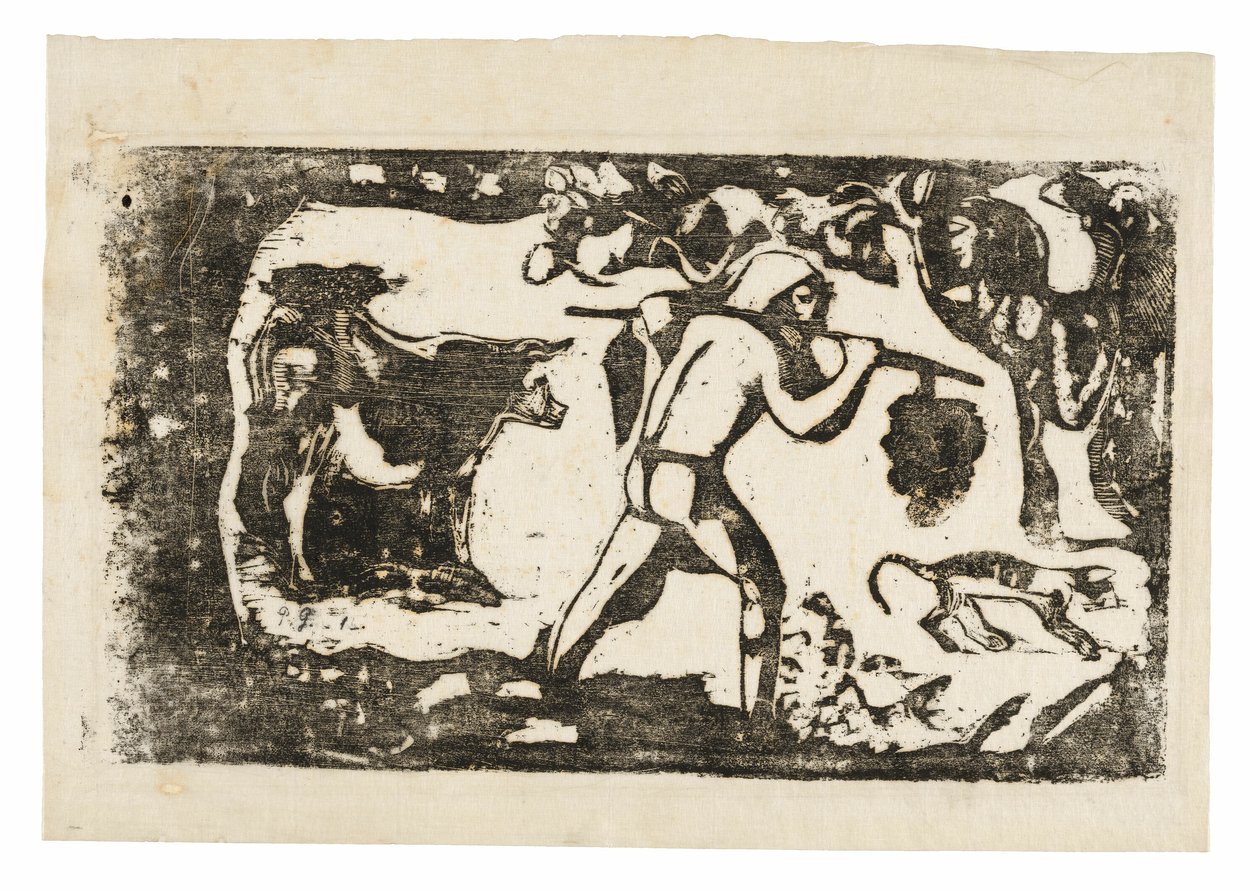 Tahitańskie niosące banany, z Suity późnych rycin drewnianych autorstwa Paul Gauguin
