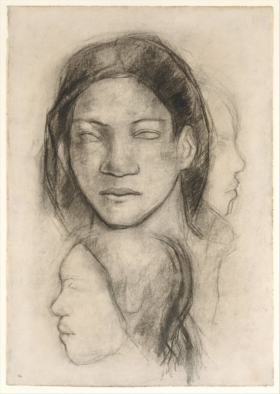 Twarze z Tahiti (widok z przodu i profile) autorstwa Paul Gauguin