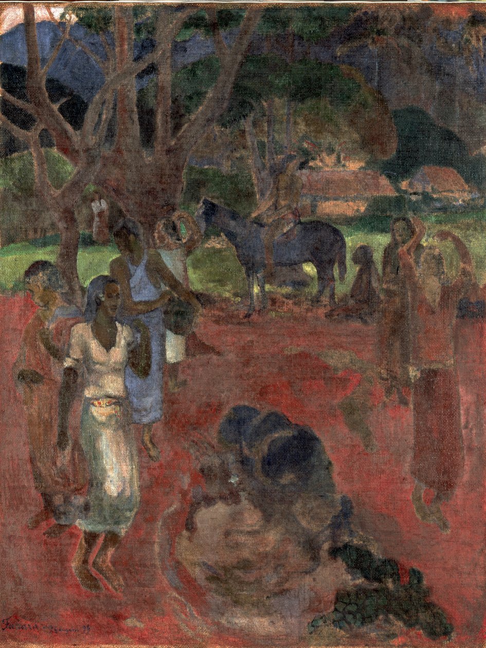 Tahitański krajobraz z dziewięcioma postaciami. autorstwa Paul Gauguin