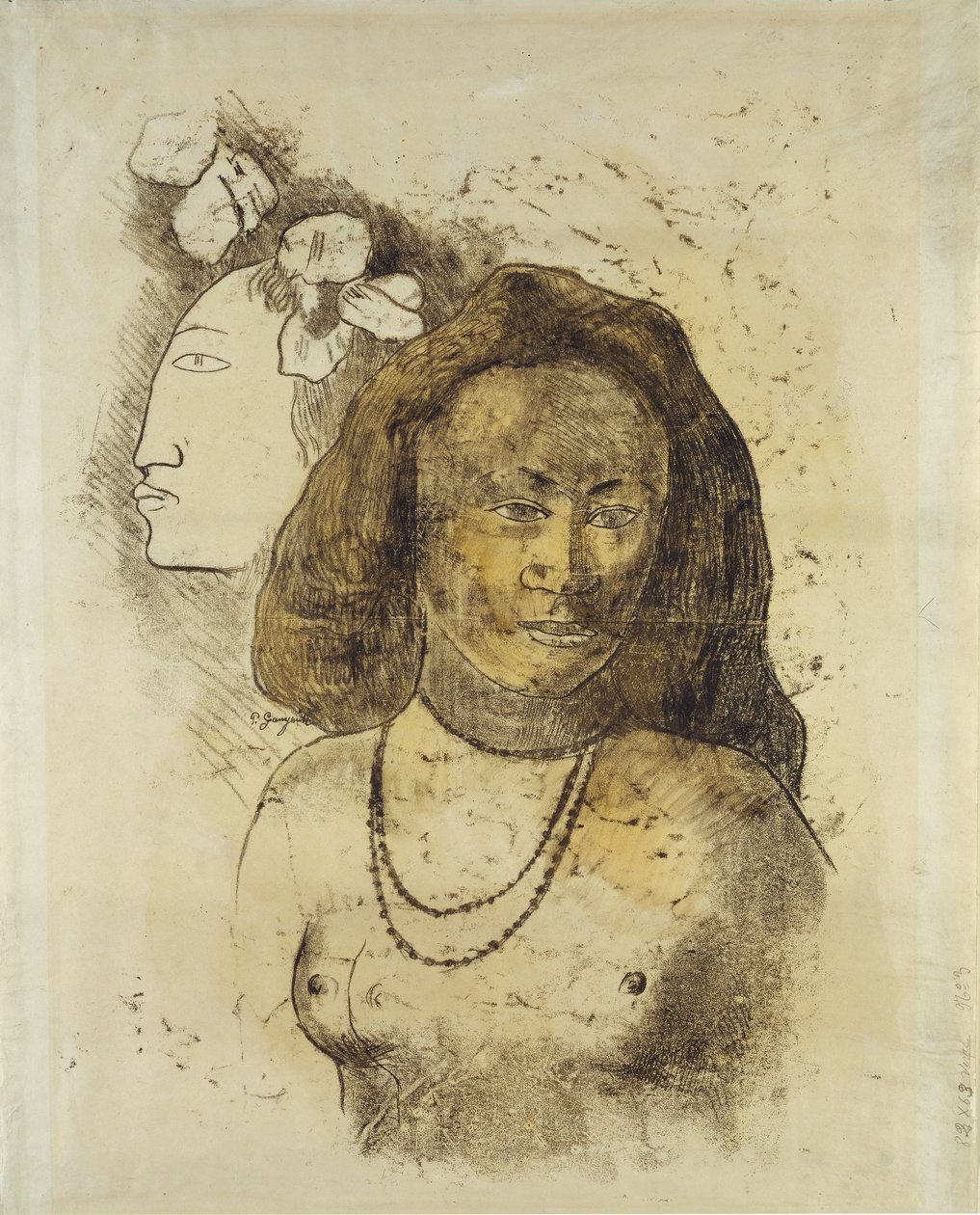 Tahitilainen nainen pahalla hengellä, n. 1899-1900 (monotypia akvarelleilla paperille) kiillotus autorstwa Paul Gauguin