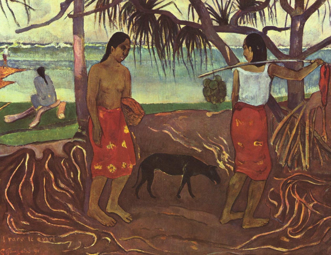Tahitański: raro te oviri (I) Under the Pandanus I autorstwa Paul Gauguin