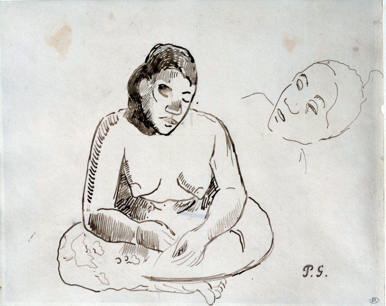 Tahitańska kobieta siedząca Studium tuszu Paul Gauguin (1848-1903) XIX-wieczny Paryż, Luwr autorstwa Paul Gauguin