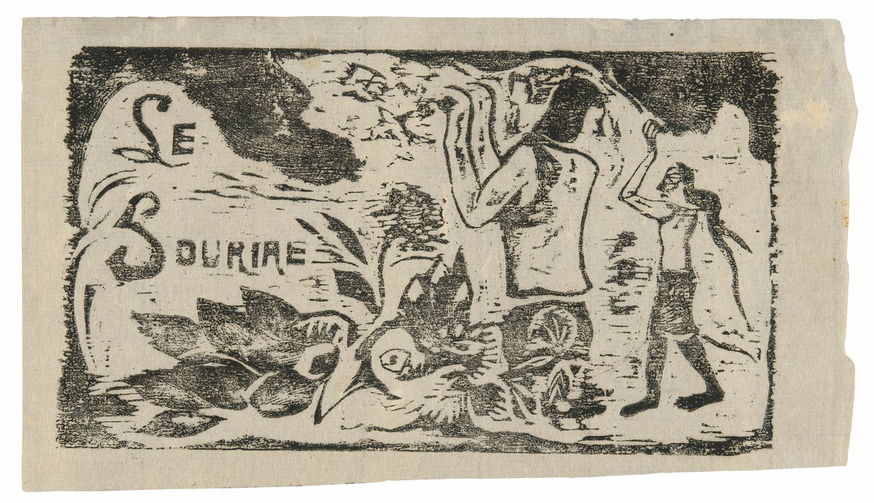 Tahitians, Flowers, and Leaves, nakrycie głowy dla Le sourire autorstwa Paul Gauguin
