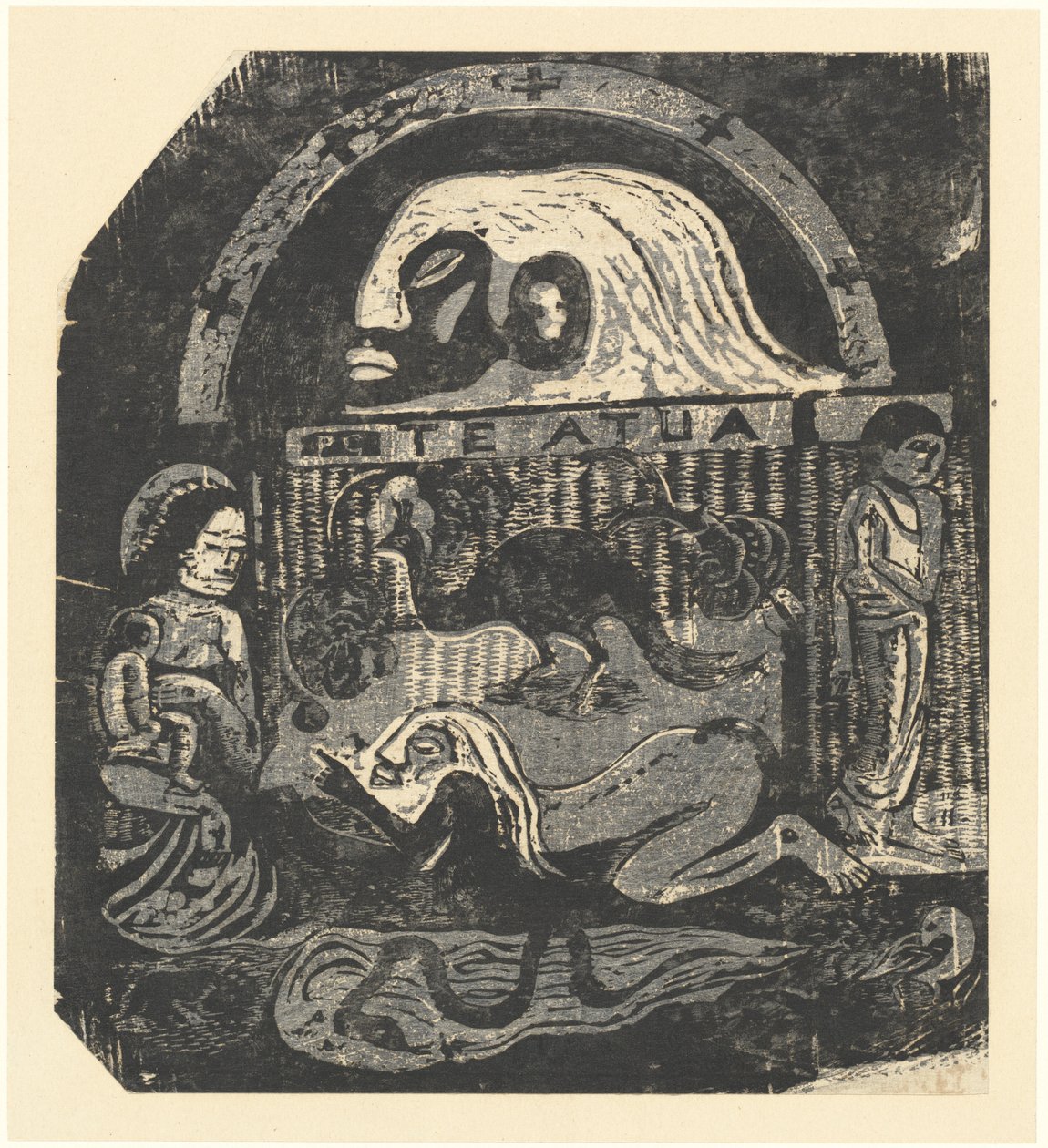 Te Atua The Gods Small Plate, w roku 1895 lub później. autorstwa Paul Gauguin