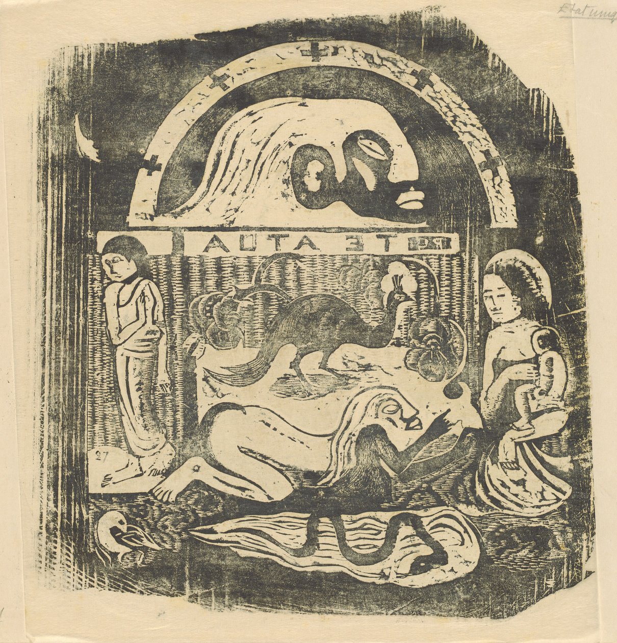 Te Atua The Gods Small Plate [recto], w roku 1895 lub później. autorstwa Paul Gauguin
