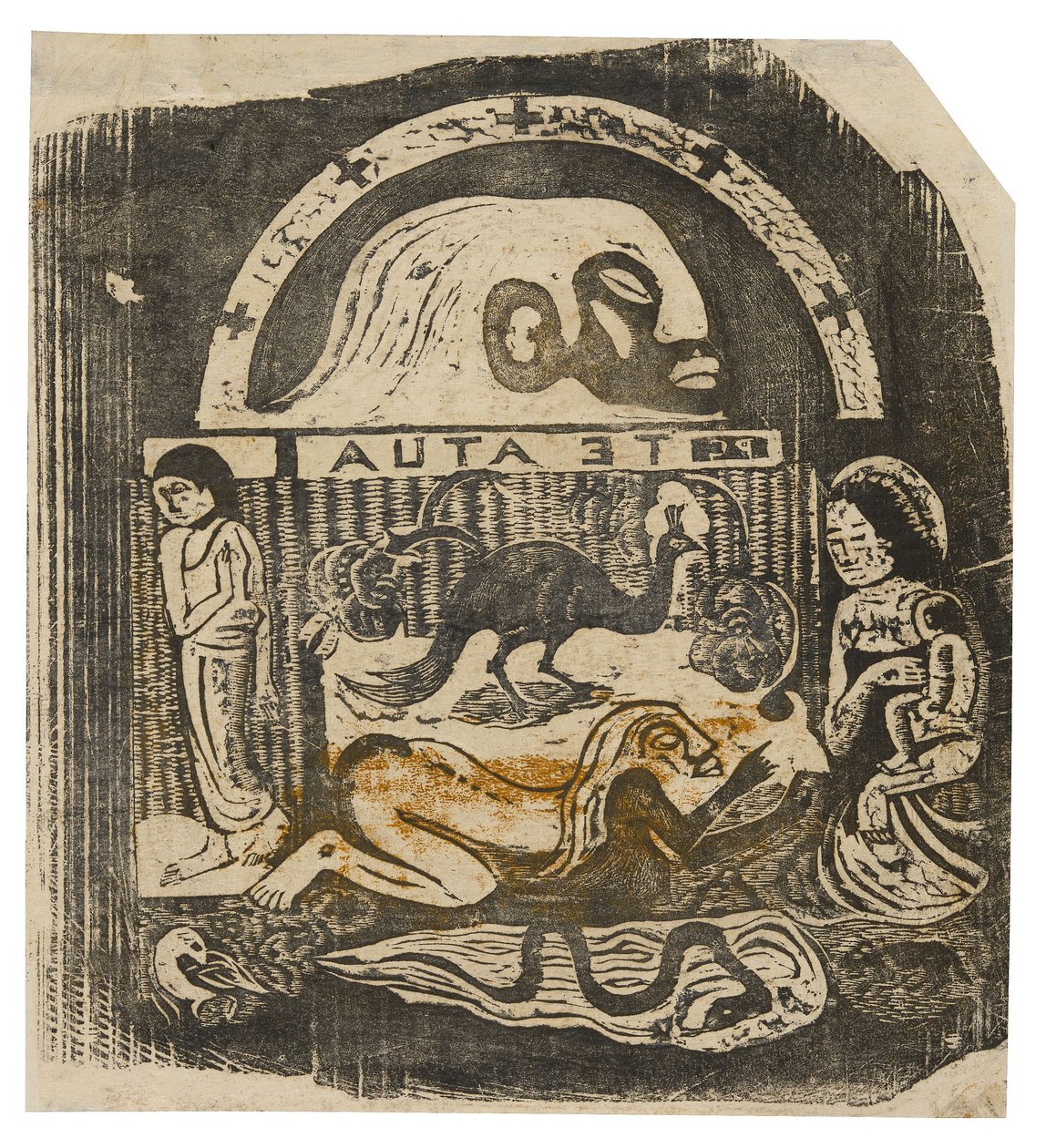 Te atua (Bóg), z serii późnych odbitek drewnianych autorstwa Paul Gauguin