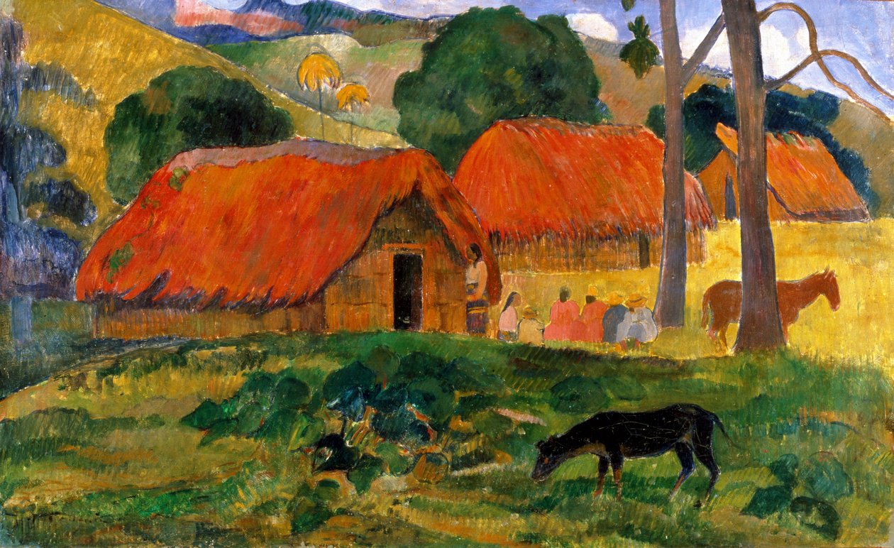 Trzy chaty, Tahiti autorstwa Paul Gauguin