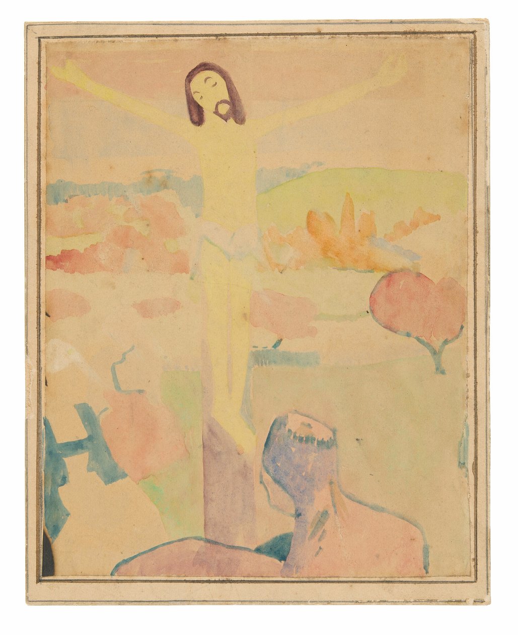 Żółty Chrystus (recto), kąpiąca się kobieta brodząca w potoku autorstwa Paul Gauguin