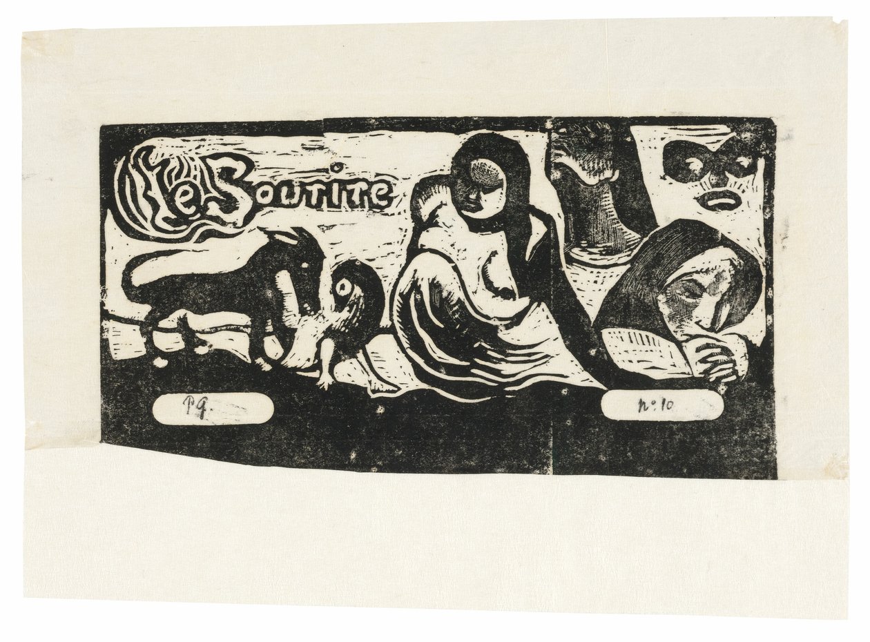 Trzy osoby, maska, lis i ptak, nakrycie głowy dla Le sourire autorstwa Paul Gauguin