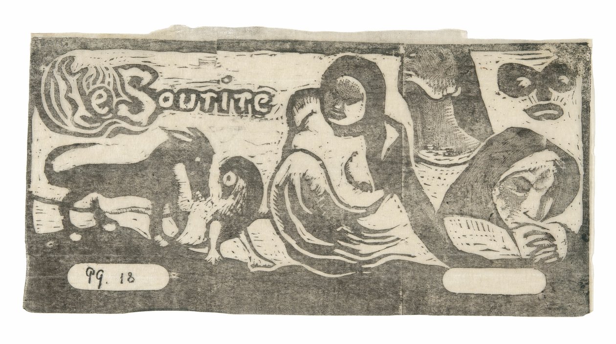 Trzy osoby, maska, lis i ptak, nakrycie głowy dla Le sourire autorstwa Paul Gauguin