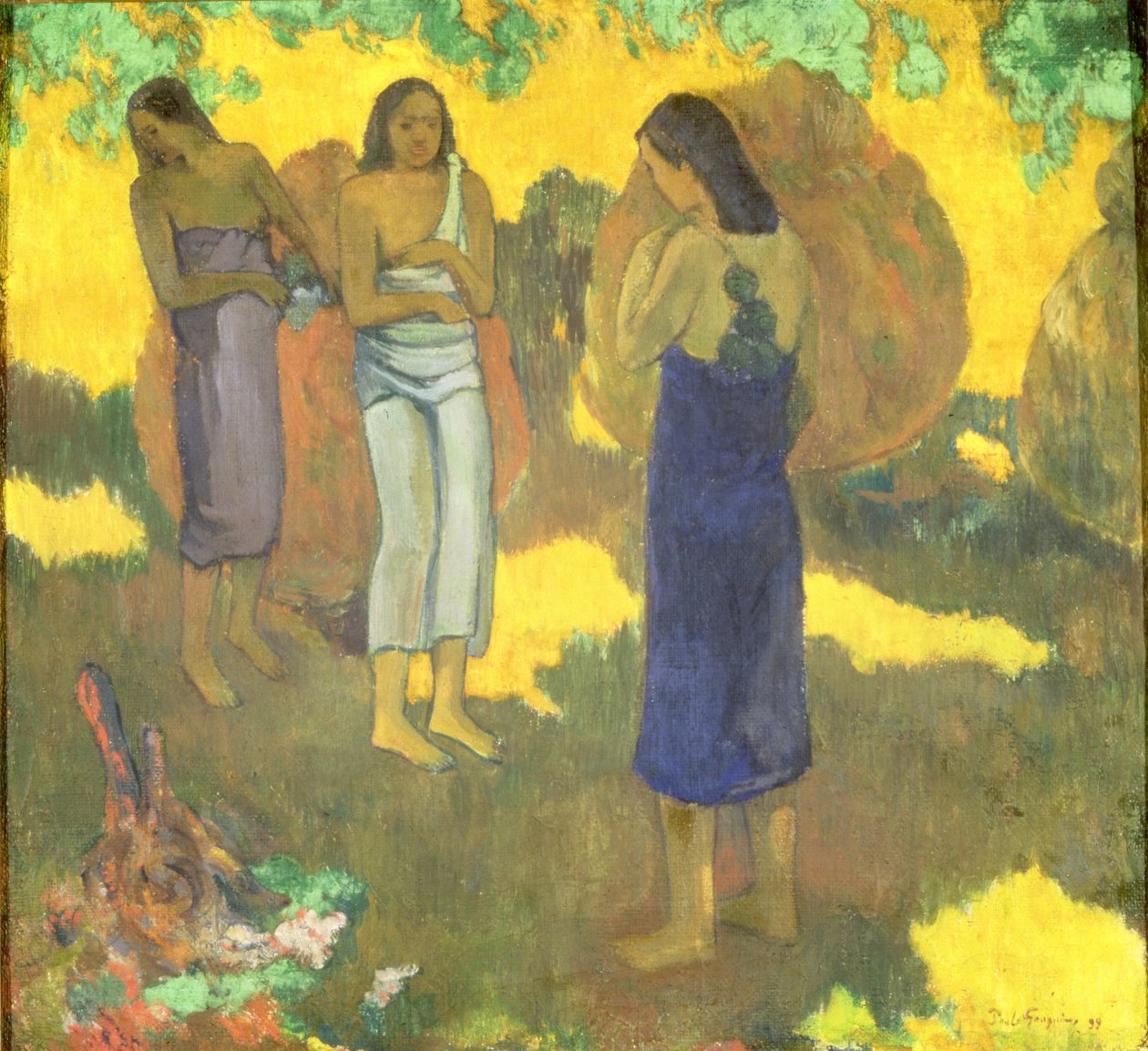 Trzy Tahitańskie kobiety na żółtym tle autorstwa Paul Gauguin