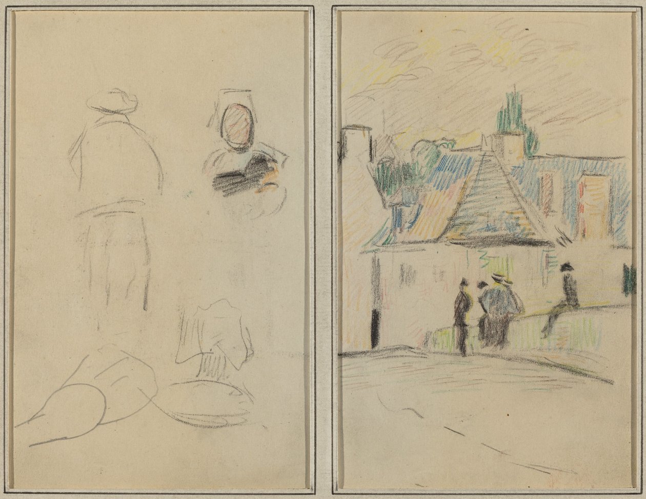 Dwie figurki bretońskie; Most w Pont-Aven [odbyt] autorstwa Paul Gauguin