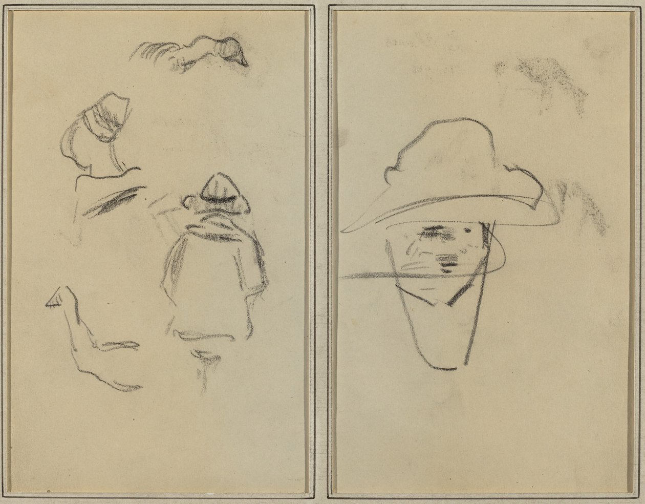 Dwie figury bretońskie i studia dwóch gęsi; Mężczyzna w kapeluszu [verso] autorstwa Paul Gauguin