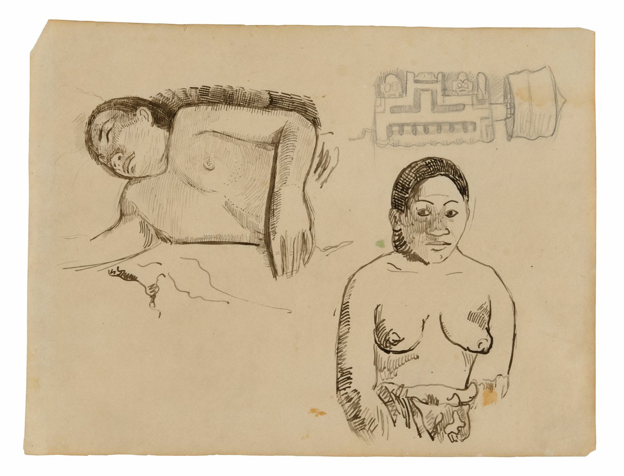 Dwie tahitańskie kobiety i zatyczka do ucha z Markizów autorstwa Paul Gauguin