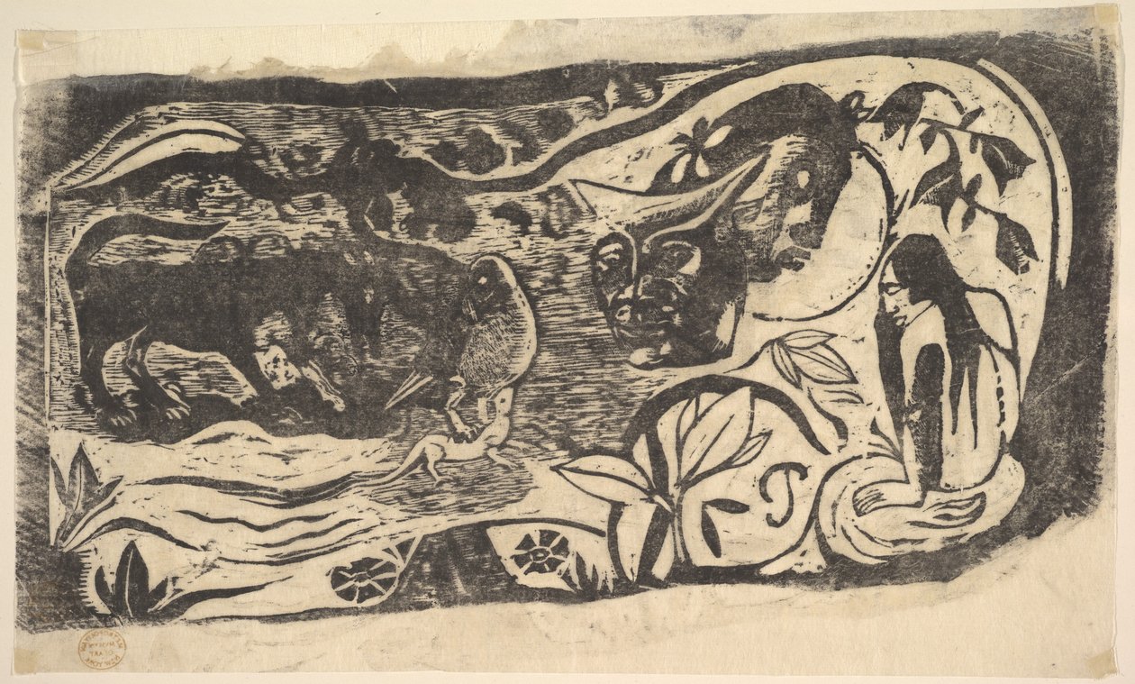 Drzeworyt z rogatą głową, 1898-99. autorstwa Paul Gauguin