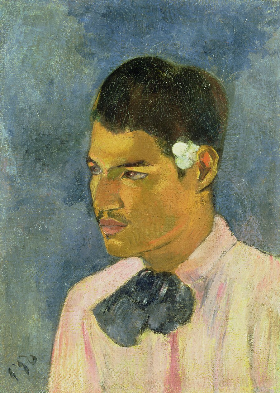 Młody mężczyzna z kwiatem za uchem, 1891 autorstwa Paul Gauguin