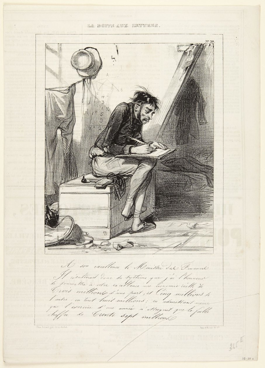 Nr 30 z serii „La Boîte aux lettres” z Le Charivari autorstwa Paul Gavarni