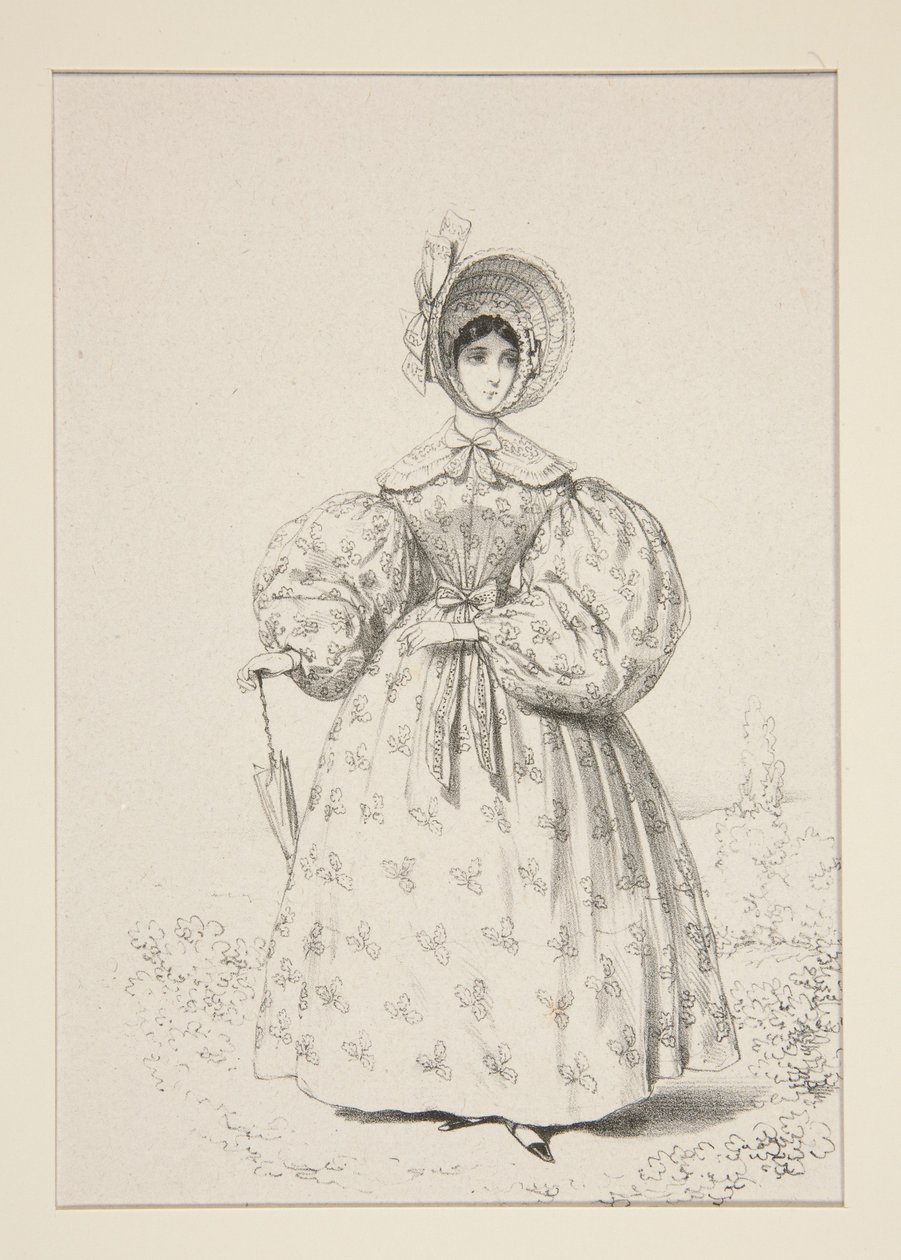 Na promenadzie. Maj 1835. Suknia z angielskiego muślinu, ... autorstwa Paul Gavarni