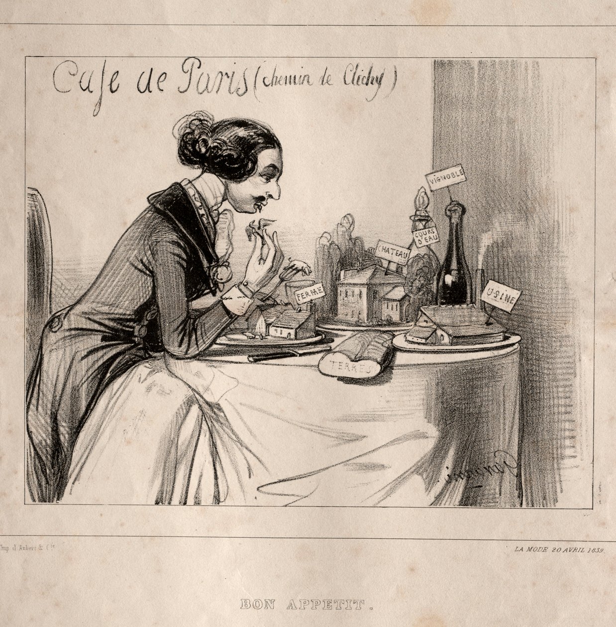 Fantastyczny szkic: Bon Appetit, 1839. autorstwa Paul Gavarni
