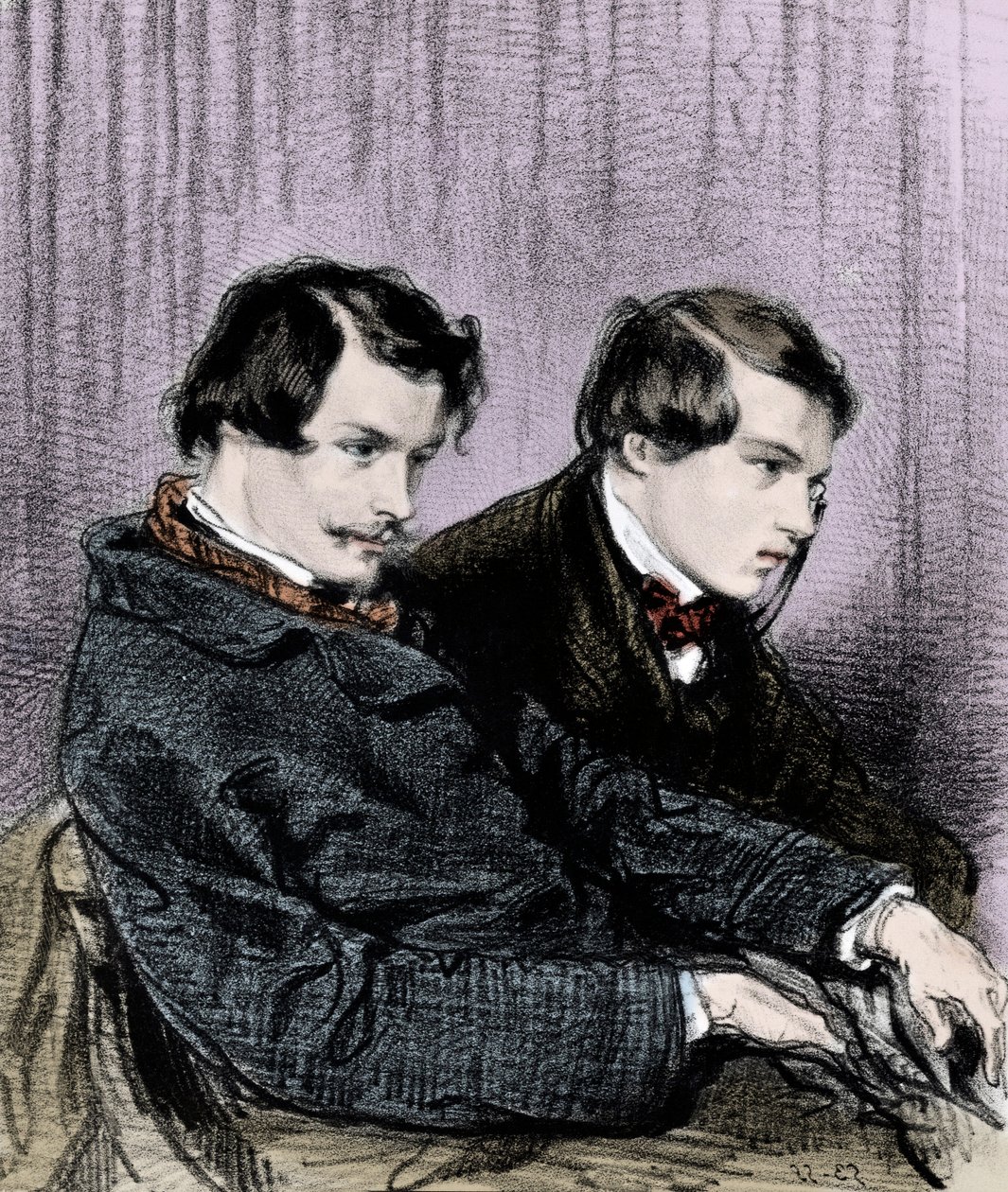 Bracia Goncourt - Edmond de Goncourt (1822-1886) i Jules de Goncourt (1830-1870) w loży w teatrze autorstwa Paul Gavarni