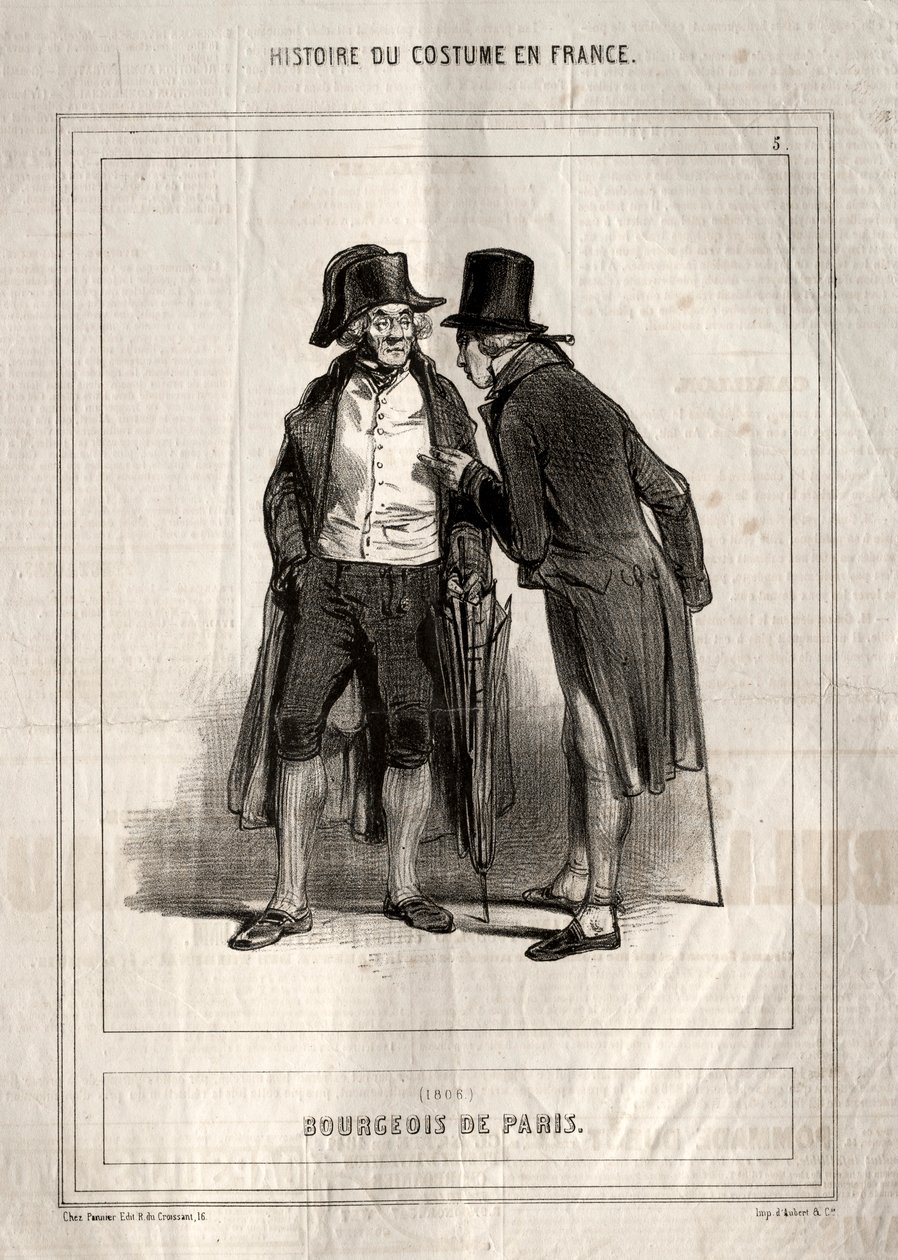Historia kostiumów we Francji: Bourgeois of Paris, 1843. autorstwa Paul Gavarni