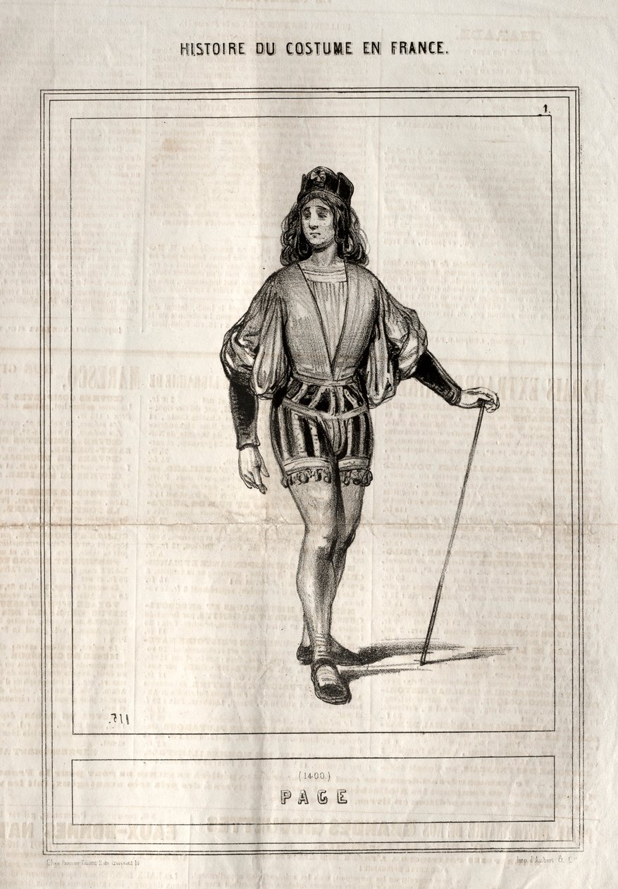 Historia kostiumów we Francji: Strona, 1843. autorstwa Paul Gavarni