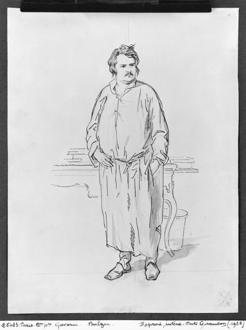 Honore de Balzac (pióro i atrament oraz pranie na papierze) autorstwa Paul Gavarni