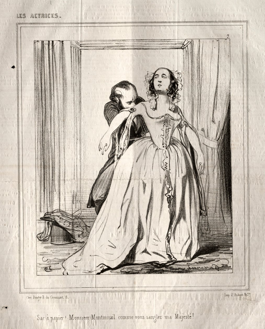 Aktorki: Papierowa torba! Monsieur Montmirail, jak przypinasz moją Wysokość!, 1843. autorstwa Paul Gavarni