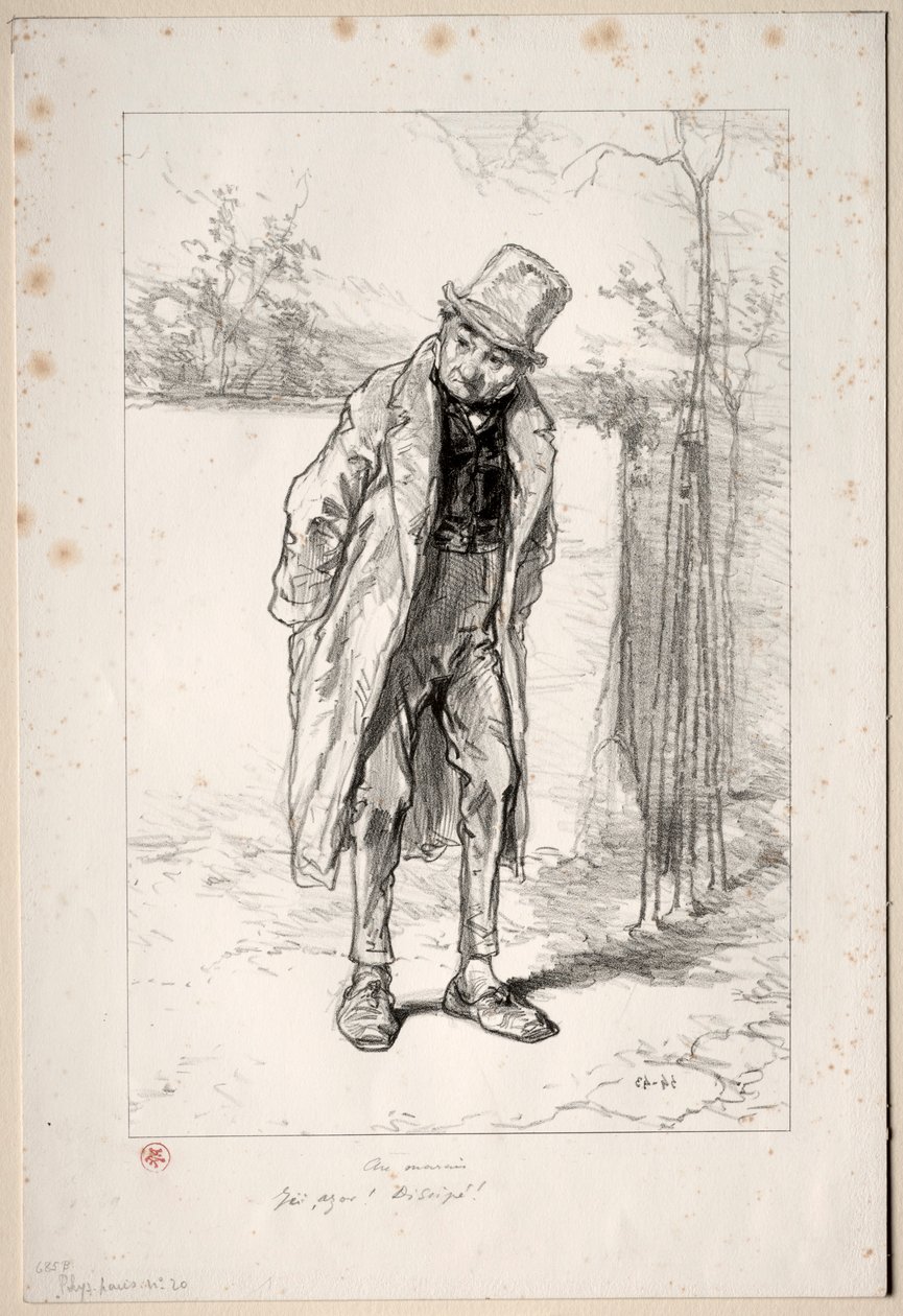 Physionomies Parisiennes: Au Marais. Tutaj, Azorze! tutaj!, 1857-58. autorstwa Paul Gavarni
