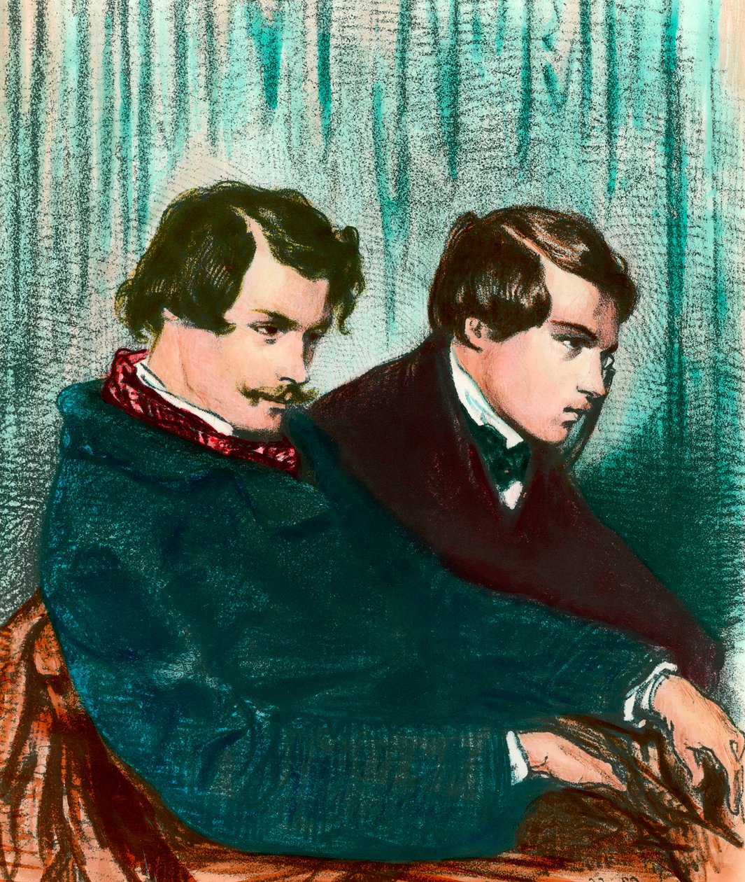 Portret pisarzy braci Edmonda Goncourta (1822-1896) i Julesa Goncourta (1830-1870). Rysunek autorstwa Paula Gavarniego (1804-1866) autorstwa Paul Gavarni
