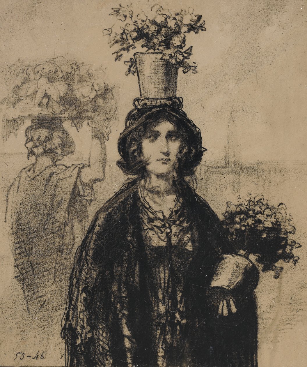 Tej wiosny nosimy mnóstwo kwiatów, szczególnie na czapkach Fashionable Magazine, pla..., 1853. autorstwa Paul Gavarni