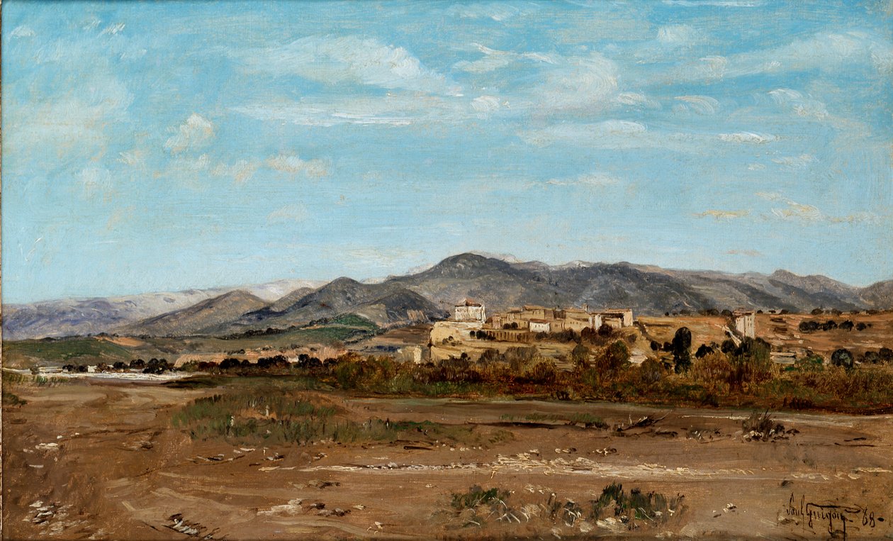 Wioska Lauris, w Vaucluse nad brzegiem rzeki Durance, 1868 autorstwa Paul Guigou