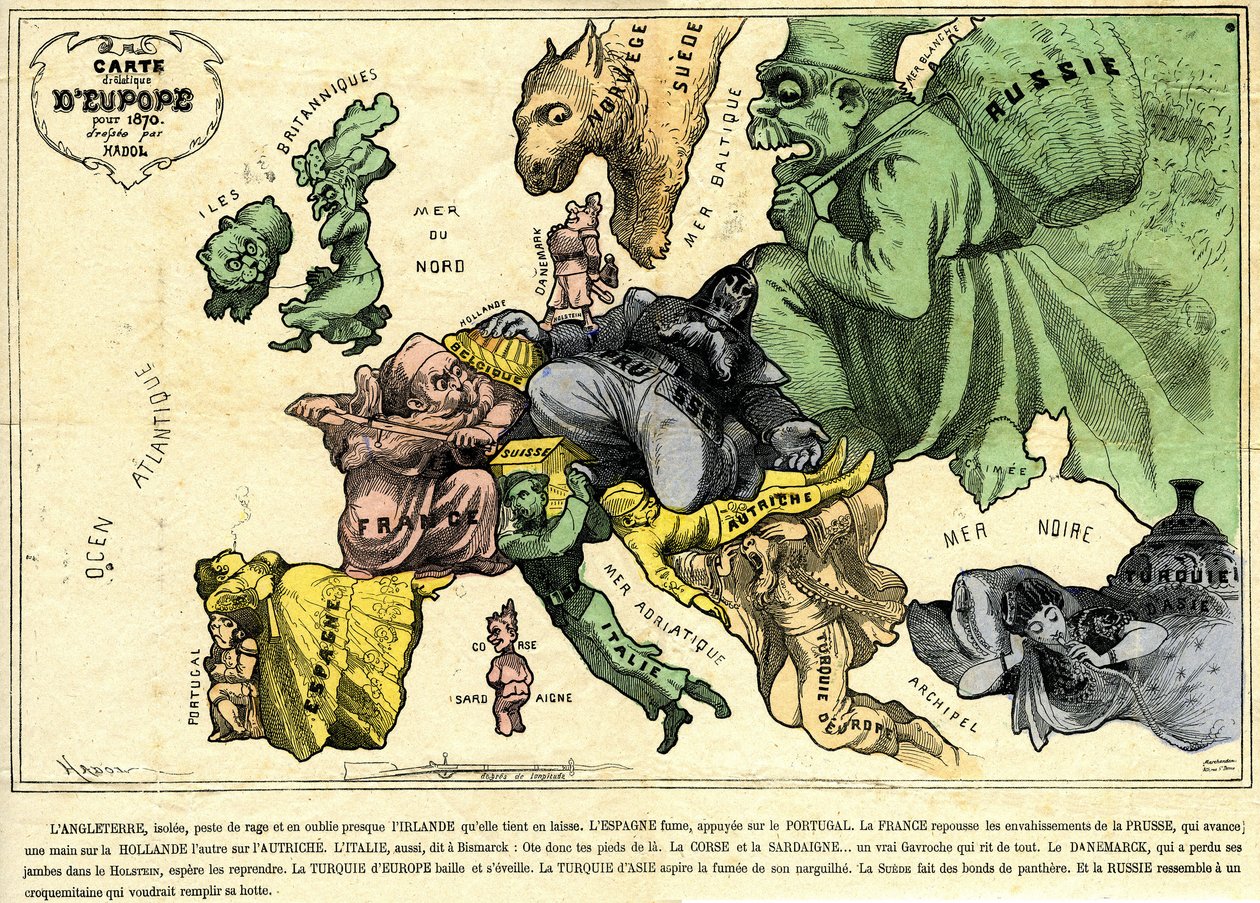 Drolaska mapa Europy z 1870 r autorstwa Paul Hadol
