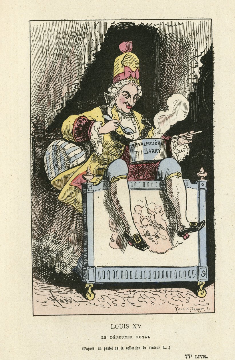 Ilustracja przedstawiająca Hadol (1835-1875) w tintamarresque Histoire de France, ca. 1880 - Stary reżim - Du Barry Jeanne, Ludwik XV autorstwa Paul Hadol