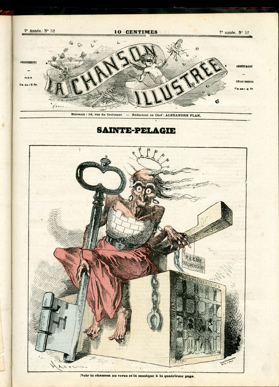 La Chanson illustree (magazyn), numer 52, Satyryczny w kolorach: Sainte Pelagie - Republikanin, Więzienia, Sainte Pelagie - Ilustracja Hadol (1835-1875) autorstwa Paul Hadol