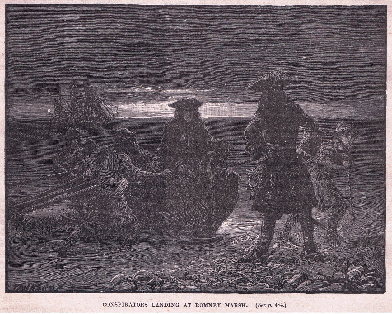Lądowanie spiskowców na Romney Marsh AD 1696 autorstwa Paul Hardy