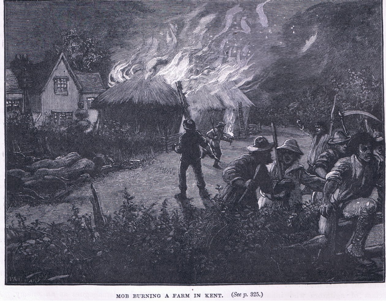 Mob palący farmę w Kent w 1830 r. autorstwa Paul Hardy